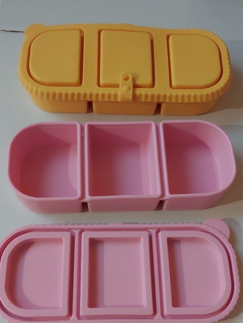 Silicone 3-Compartment Snack Tray - Pink & Yellow New Without Tags